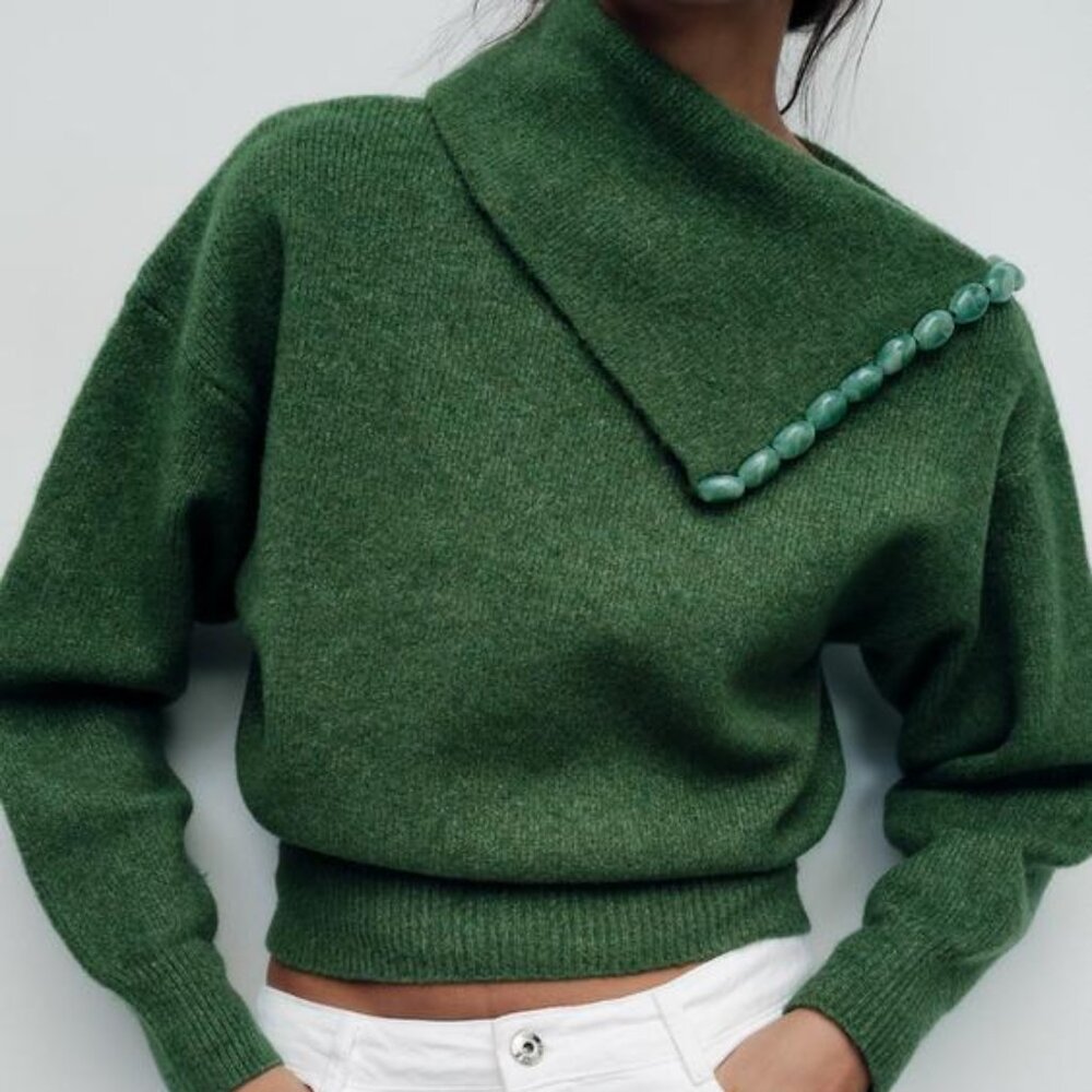 ZARA BALL TRIM KNIT SWEATER  SIZE SMALL - HTF  **SOLD OUT**
